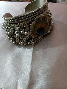 Peacock Feather Silver Bangle