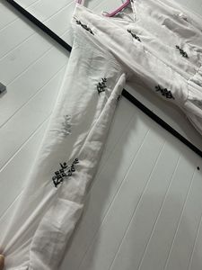 White Kurta with Black Embroidery and dupatta