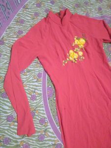 Red Kurta with Yellow Floral Embroidery