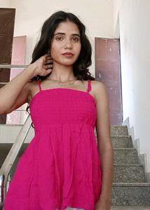 Vibrant Pink Smocked Spaghetti Strap Dress