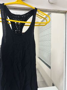 Black Tank Top with Crochet Detail