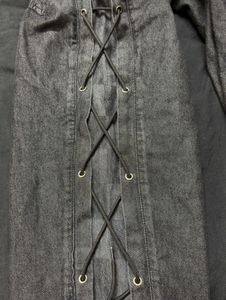 Archive Lace-Up Detail Black Denim Baggy Jeans
