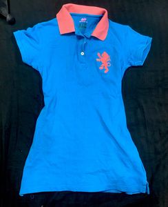 y2k Ribbed Blue Polo Shirt