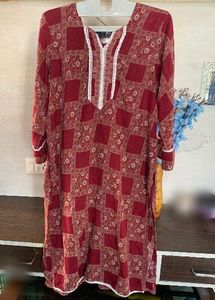 Maroon Printed Kurta