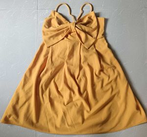 🇹🇭Chic Yellow Bow Tie Mini Dress