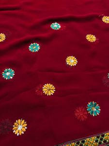 Maroon Embroidered Saree