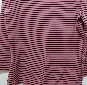 Hillard Hansen Pink Black Striped Boat Neck Top