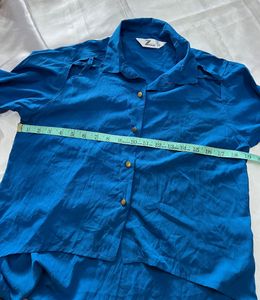 Teal blue high low shirt