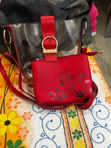 Chic Red Transparent Bag with Pouch