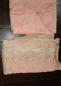 Peach Embroidered Kurta duppata set