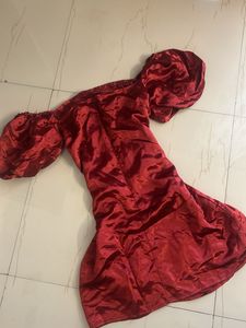 cherry red satin ruched mini dress