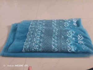 5 Mtr Net Teal Embroidered Fabric