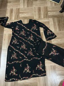 Embroidered Black Kurta Set