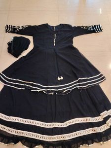 Elegant Black Kurta Set with Silver Embellishments
