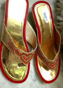 Red &amp; Gold Ethnic Flats