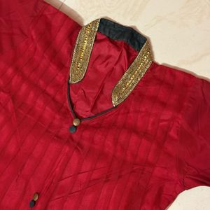 Red Anarkali Kurta Set with Embroidered Jacket
