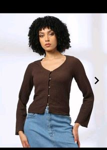 Brown Textured Button-Up Cardigan