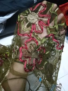 Embroidered Silk Saree net half fabr