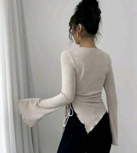 Ribbed Bell Sleeve Asymmetrical Top