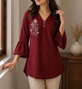 Maroon  embellished Women top