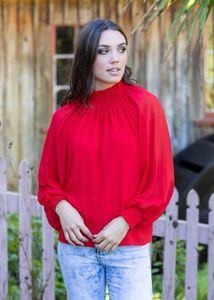 Alex Marie Smocked High Neck Red Top