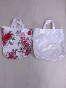 Floral & White Tote Bags (Set of 2)
