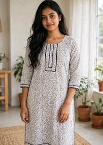 Chic Floral Kurta Set with Black Dupatta
