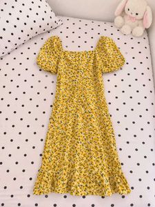 Yellow Floral Print Mini Dress