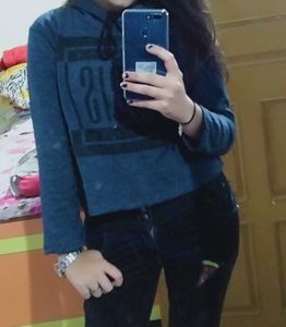 Blue Full Sleeves Hoodie With One Freebie😻💙