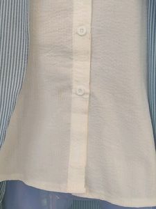 High Low Branded Top/ White Blue Top