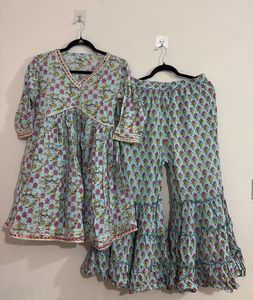 Floral Printed Gotta Patti Kurta with Sharara