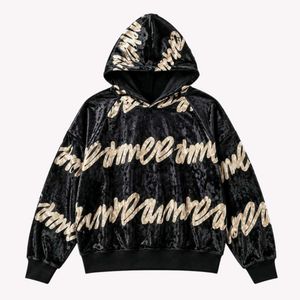 Velvet Hoodie with Script Print