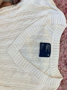 Cream Cable Knit V-Neck Sweater