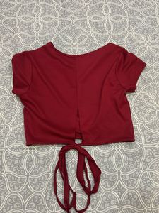 Maroon Cropped High Neck Top