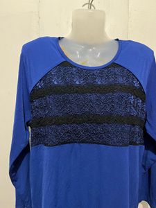 Blue Lace Detail Long Sleeve Top