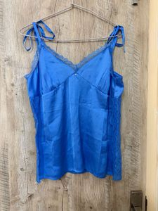 Blue Satin Lace Pajama Set