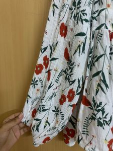 White Floral Print Top with Tie Waist