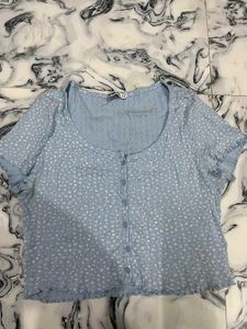 Blue Floral Print Crop Top