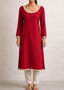 Elegant Red Kurta with Gold Trim