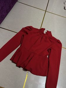 Chic Red Peplum Top with High Neck
