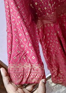xxl full flared Red gold Printed Kurta