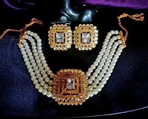 Elegant Pearl Choker Necklace & Earring Set