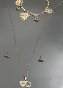 Love Heart Necklace Bracelet &amp; Earrings Set