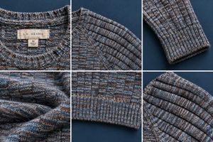 BLUE &amp; BROWN MARLED CROPPED KNIT SWEATER