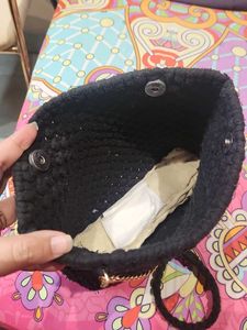 Chic Black Crocheted Shoulder Bag