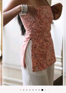 PEACH FLORAL STRAPLESS TOP