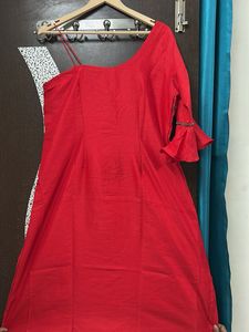 Red Embellished one shoulder kurti