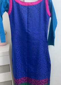 Vibrant Blue Kurta with Pink &amp; Green Border