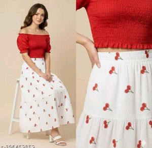 Cute Cherry Print Tiered Skirt