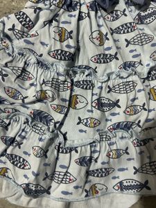 Cute Fish Print Ruffle Skirt